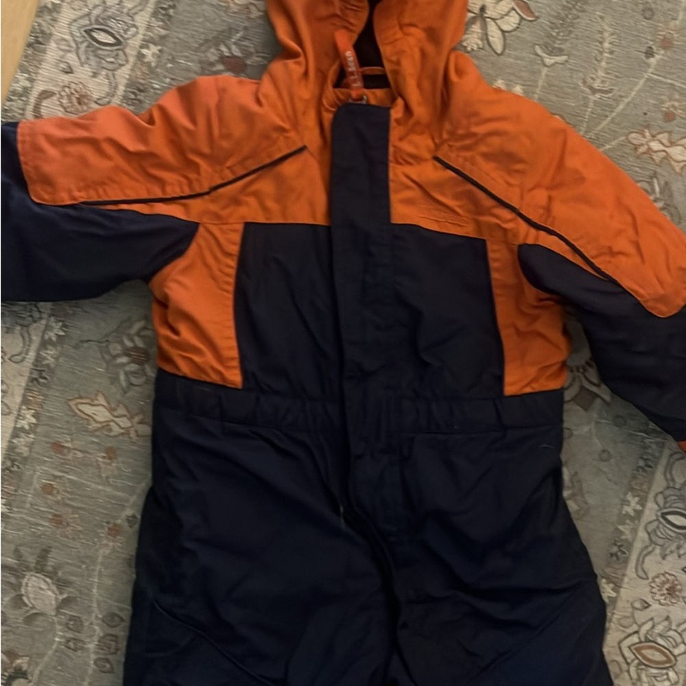 Orange and blue Hooded Snowsuit